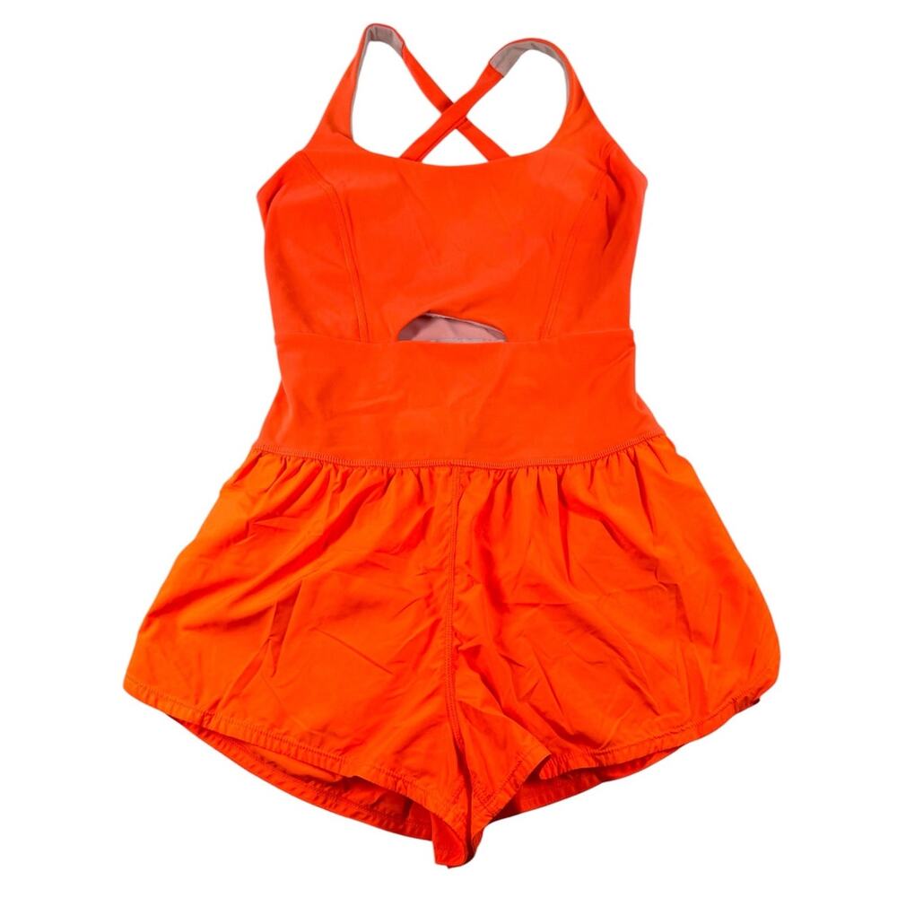 Free People FP Movement Righteous Runsie XS Neon Orange Romper Lined Running Gym